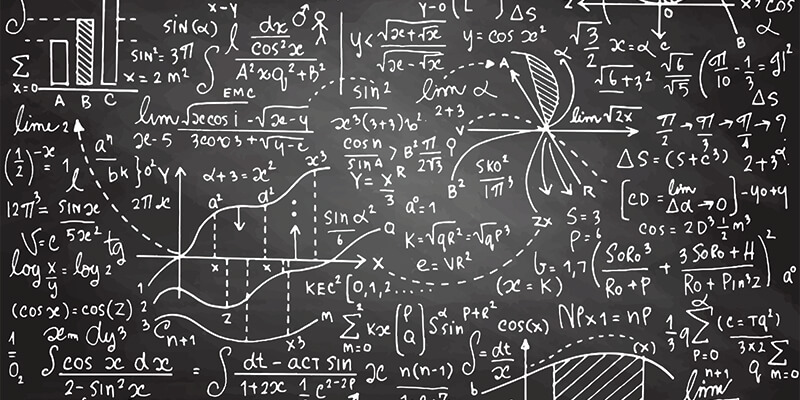 A chalkboard with complex math equations.